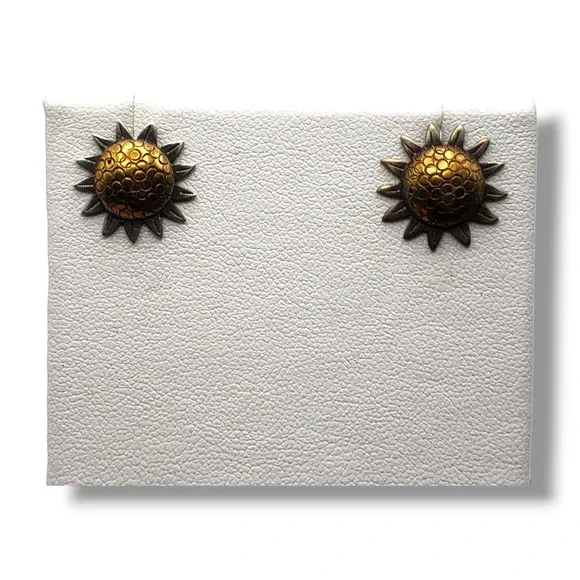 Vintage Jabor Sunflower Stud Earrings Pewter Brass Post Pierced - Picture 3 of 11